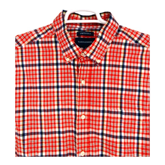 Saddlebred Shirt Mens XL Plaid Button Up Short‎ Sleeve Stretch Poplin Casual - Picture 1 of 9